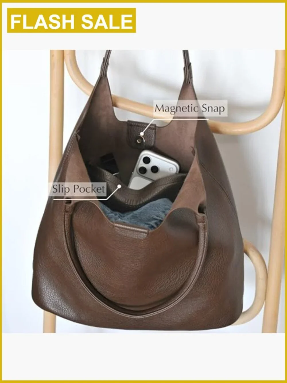 Faux Leather Hobo Tote Bag for Women with Magnetic Closure